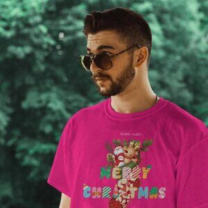 Stylish Black Merry Christmas T-Shirt with Festive Stocking Design - Perfect Hol